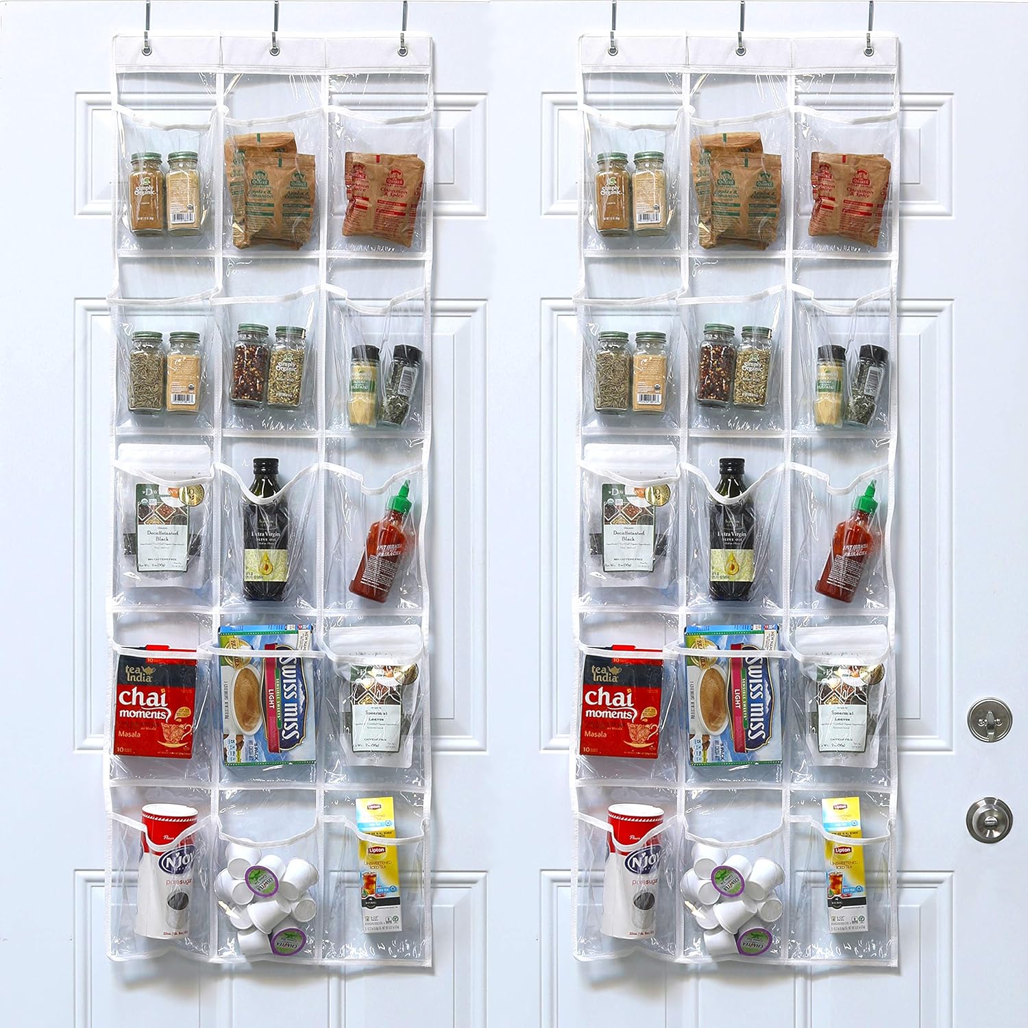 Amazon.com: Simple Houseware 2-Pakiet Przezroczystych Wieszaków na Drzwi do Organizacji Spiżarni (52" x 18") z 15 Kieszeniami Każdy, Wiszący Organizer do Szafek Kuchennych