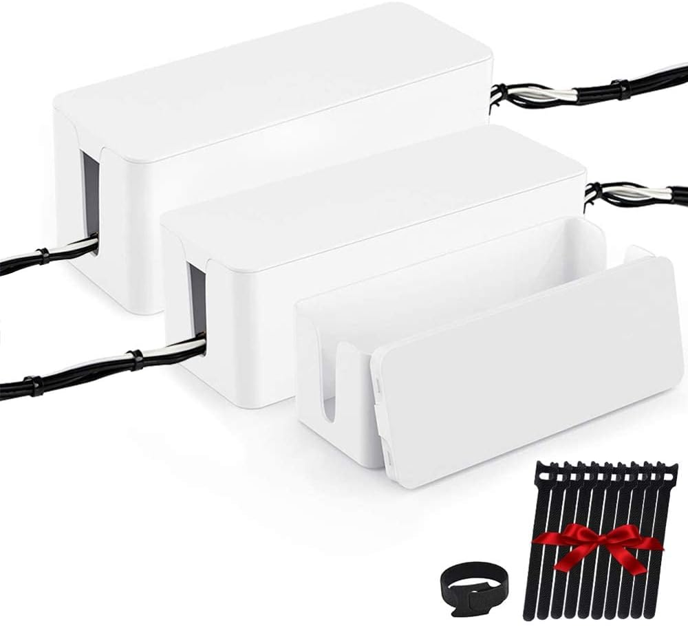 Amazon.com: [Set of Three] Cable Management Boxes Organizer, Large Storage Wires Keeper Holder for Desk, TV, Computer, USB Hub, System to Cover and Hide & Power Strips & Cords (Ice White) : Electronics