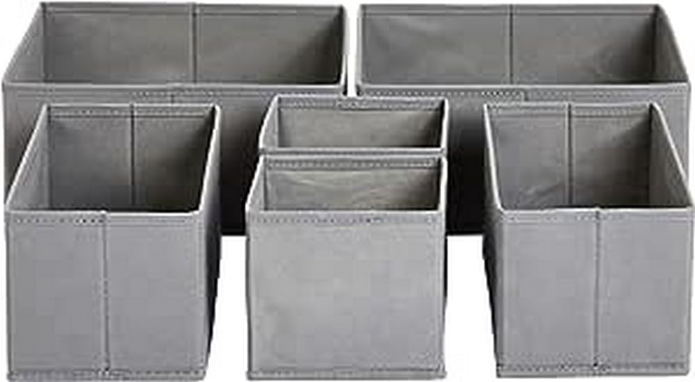 Amazon.com: Amazon Basics Cloth Drawer Storage Organizer Boxes for Socks, Underwear and Baby Items, Set of 6, Gray : Home & Kitchen