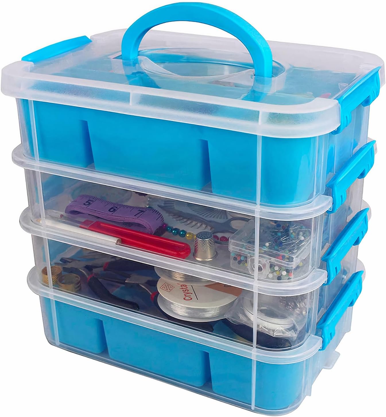 Amazon.com: Bins & Things Multi-Compartment Stackable Craft Storage Box with Dividers - Plastic Nail Polish Organizer, Storage Containers for Beads, Sewing Supplies, Art Organizers and Storage - Blue : Arts, Crafts & Sewing