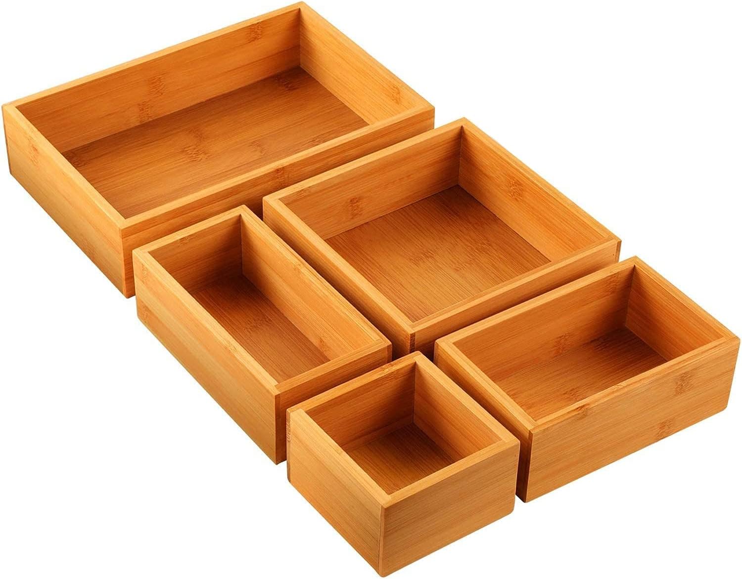Amazon.com: 5-Piece Bamboo Drawer Organizer Set, Multi-use Storage Box Set, Varied Sizes Junk Drawer Organizer for Office, Home, Kitchen, Bedroom, Bathroom by Pipishell : Office Products