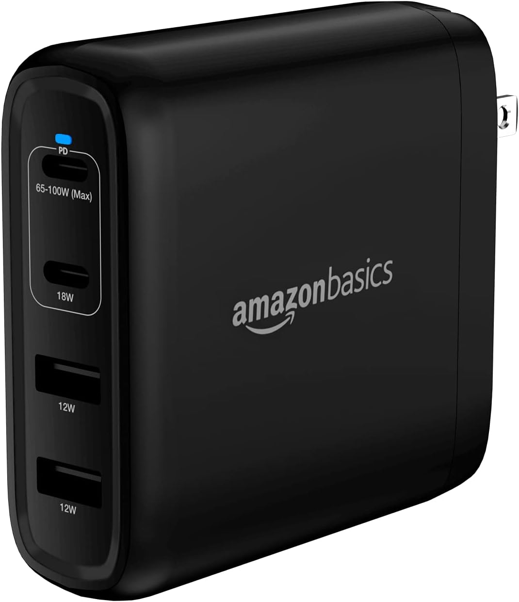 Amazon.com: Amazon Basics 100W Four-Port GaN Wall Charger with 2 USB-C (100W, 18W) & 2 USB-A Ports (12W), PD 3.0, Foldable Plug, Portable Multi-Device Charging for Laptops, Tablets & Phones, Black : Cell Phones & Accessories