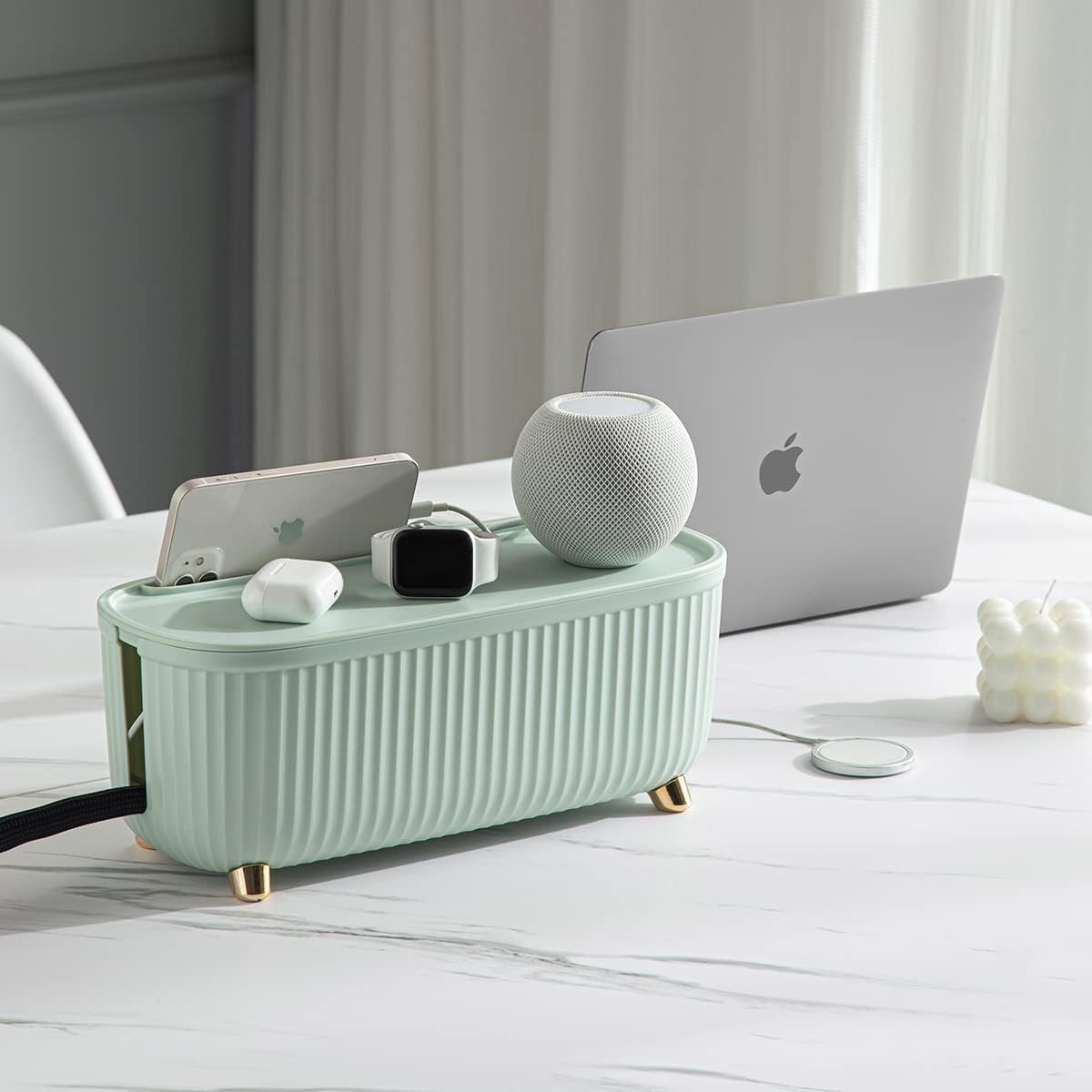 Amazon.com: Homebliss Cable Management Box - Large Cord Organizer Box 13.7*5.9*5.3in - Insulated Cable Storage Box for TV, Computer, Laptop Power Strips - Fashionable Power Strip Box for Home, Office - Min Green : Electronics