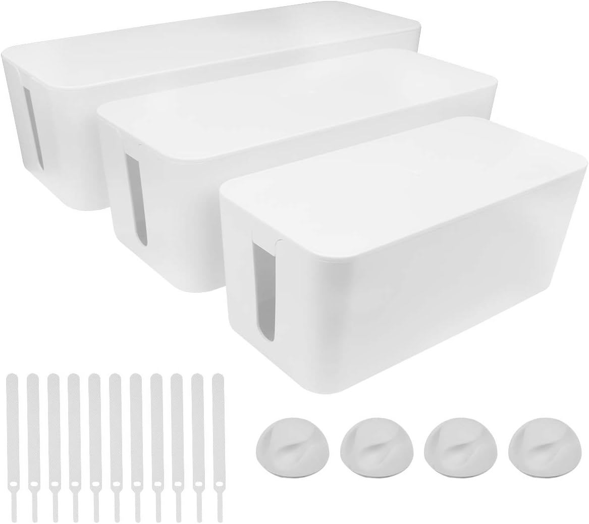 Amazon.com: Cable Management Box - 3 Pack Cord Organizer Box for Desk - Large Medium Small Cable Box to Hide Power Strip & Wires - Pet-Safe Cord Hider for TV Computer Under Desk - White : DUNCHATY: Electronics