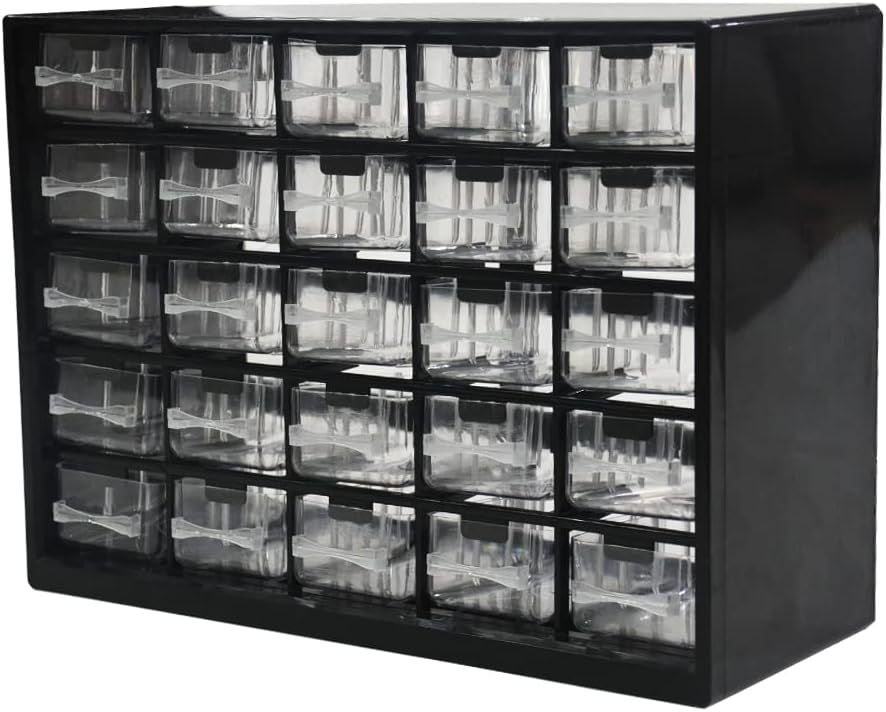 Amazon.com: 部品ネジ収納オーガナイザー、プラスチック製ハードウェア・アートクラフト用小型ツール部品収納引き出しボックス 25引き出し（ブラック） : 工具＆ホーム改善