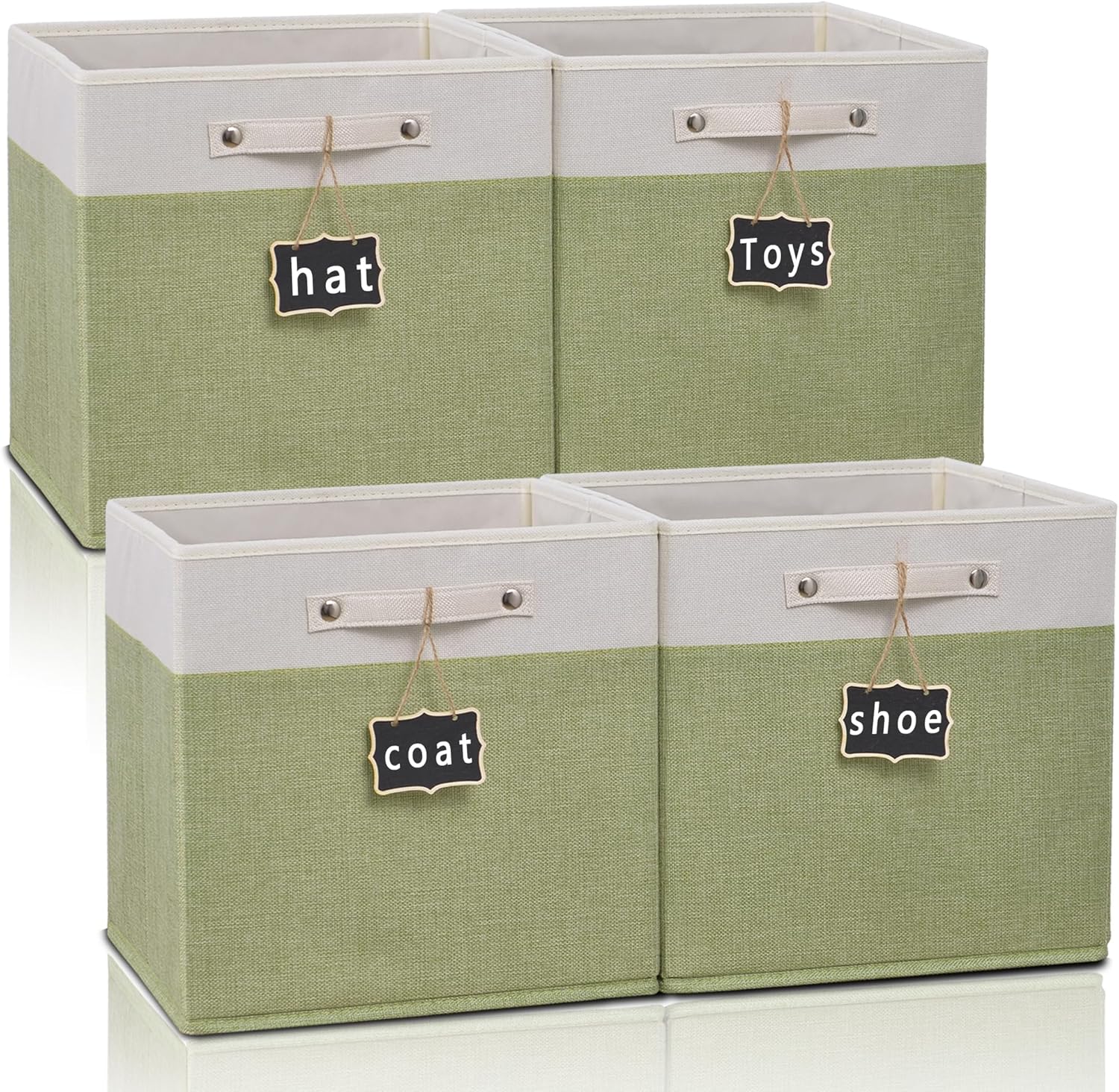 Amazon.com - Dyvavna 13x13x13 Inch Large Foldable Fabric Linen Cube Storage Bins【4-pack】, with Cotton Handles Closet Bins for Cabinet Shelves Home Organization and Storage bins(White&green)
