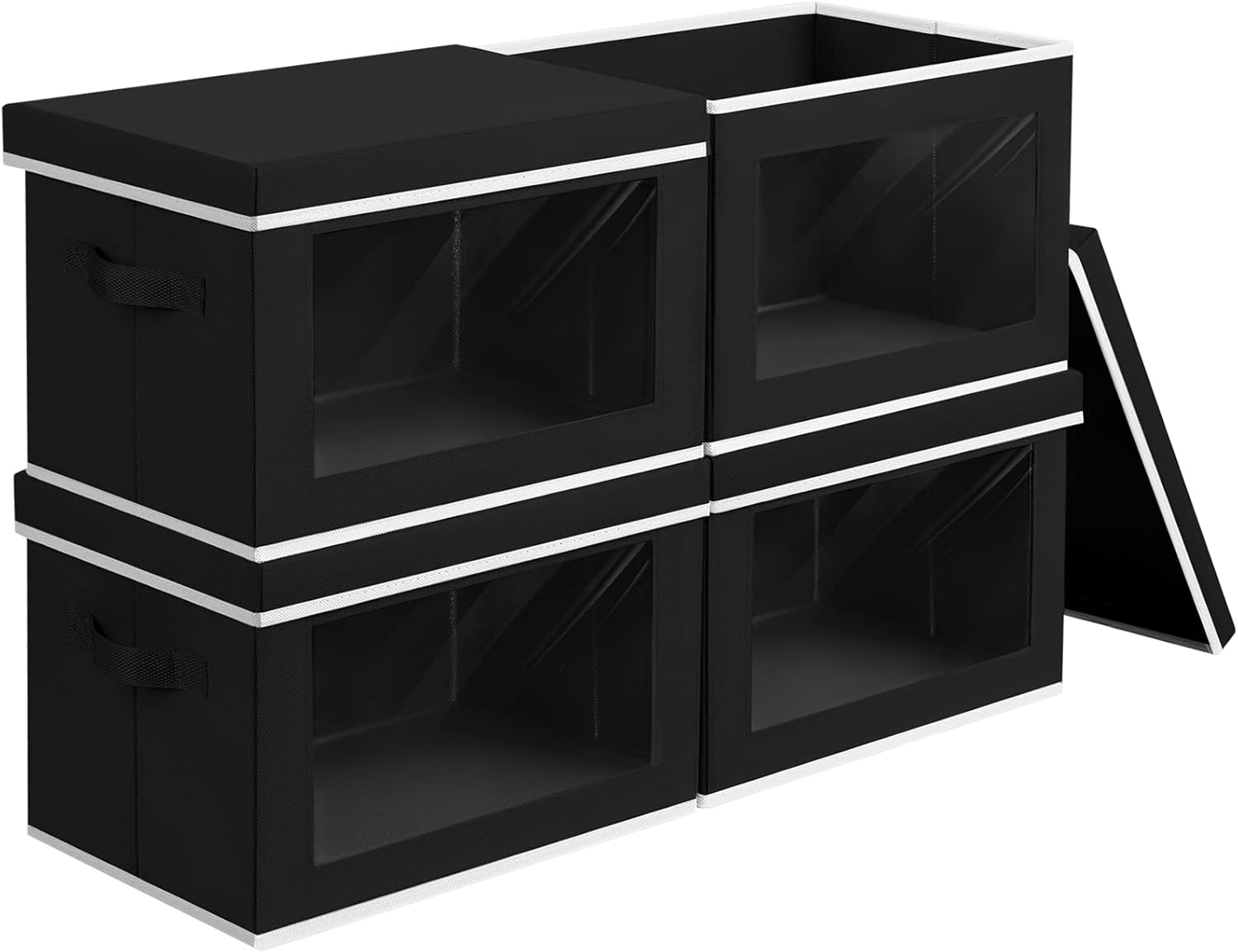 Amazon.com - Homsorout Storage Bins with Lids, 4 Pack Large Storage Cubes with Window, Closet Bins with Lids & Handles, Fabric Box for Organizing Clothes, Towels, Books, Black