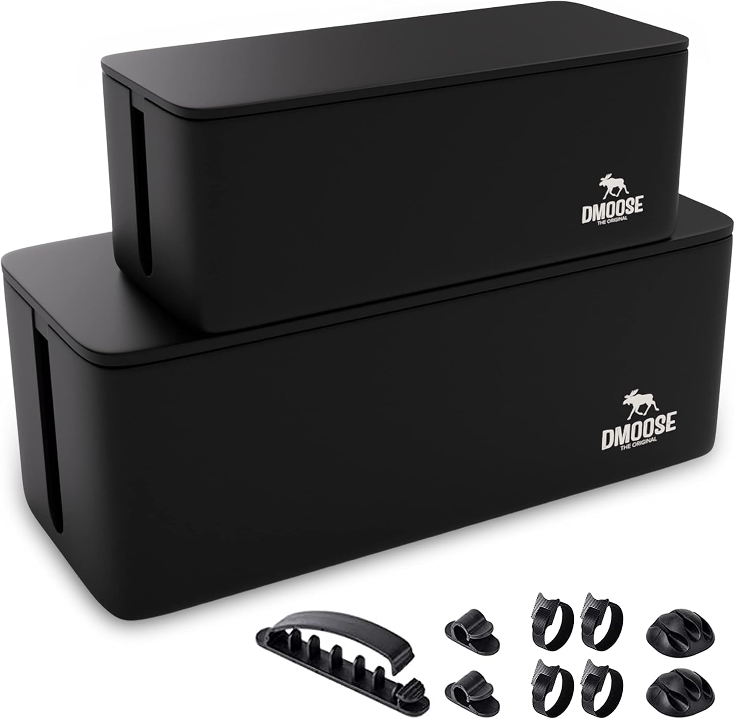 Amazon.com: DMoose Cable Management Box - 2 Pack Medium & Large Cord Organizer for Desk & Floor, Cable Organizer Box for Child & Pet - Cable Box Hider for Tidy Office & Home, Power Strip Cover (Black - Pack of 2) : Electronics