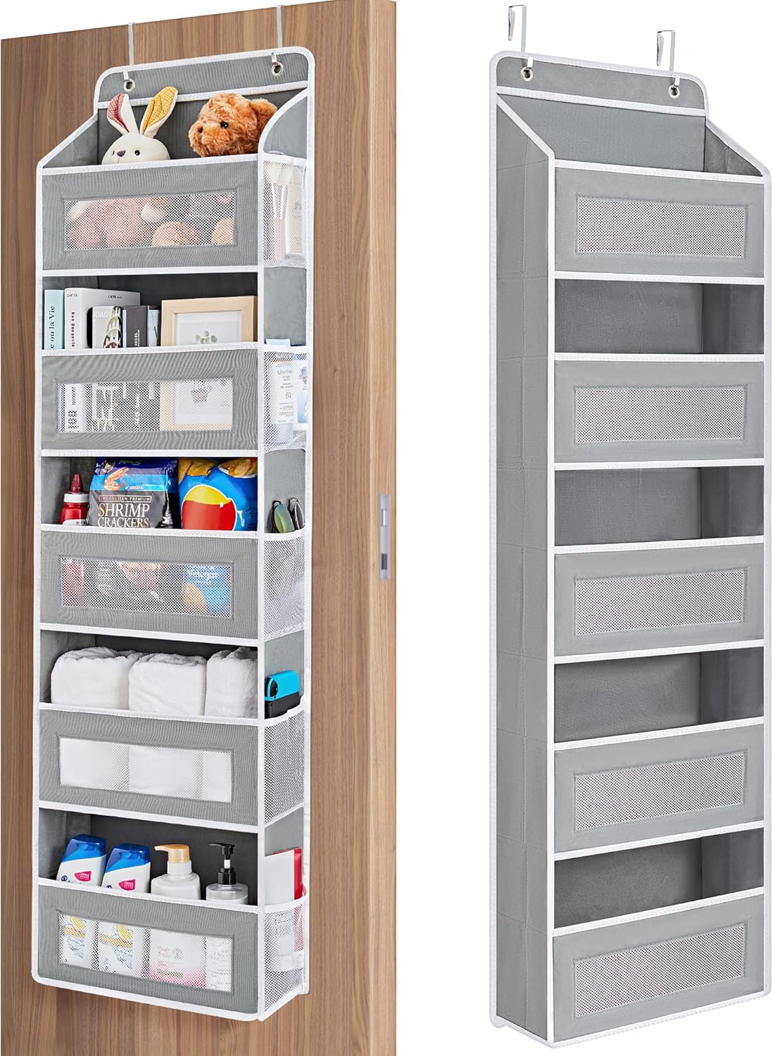 Amazon.com: JARLINK Over The Door Organizer Storage, 5 Shelf Hanging Door Organizer with 5 Large Capacity Pockets, Anti Tilt 44 lb Load Behind Door Storage for Bedroom, Bathroom, Pantry, Nursery, (Grey) : Home & Kitchen