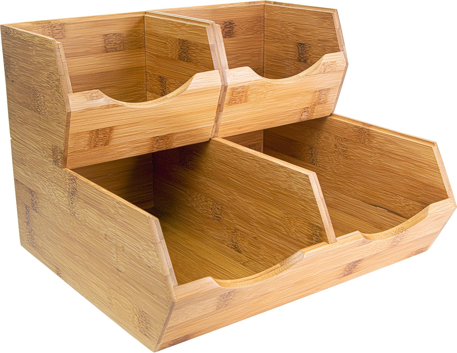 Amazon.com - HOMESTEAD Bamboo Pantry Storage Bins – Stackable Potato & Onion Storage Bin for Kitchen Countertop, Pantry Organizer, Fruit Vegetable Basket, Multiuse - Set of 3 Slide-Out Access