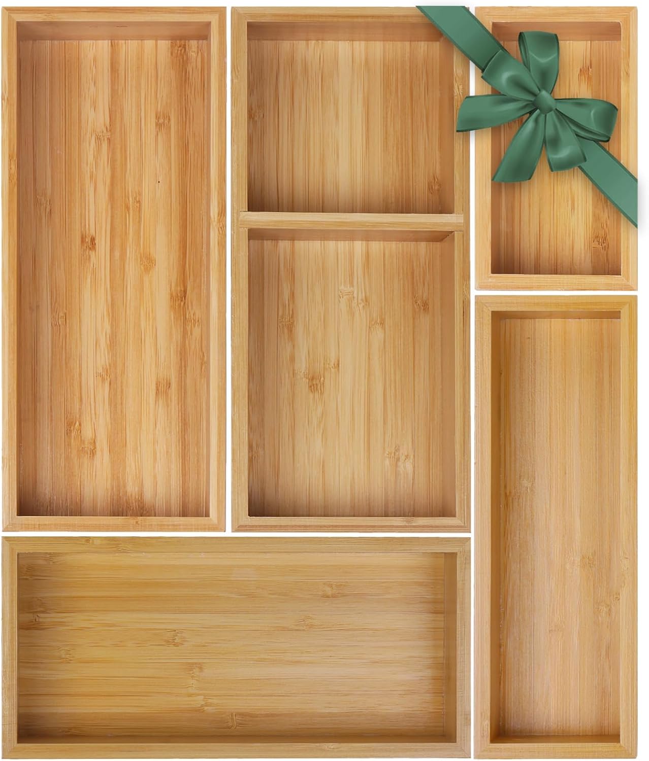 Amazon.com: Bamboo Drawer Organizer Set, 5 PCS Multi-Use Individual Wood Storage Organizers, Junk Drawer Divider and Storage Trays Containers for Kitchen, Bathroom, Office Desk, Makeup, Jewelry, Utensils : Office Products