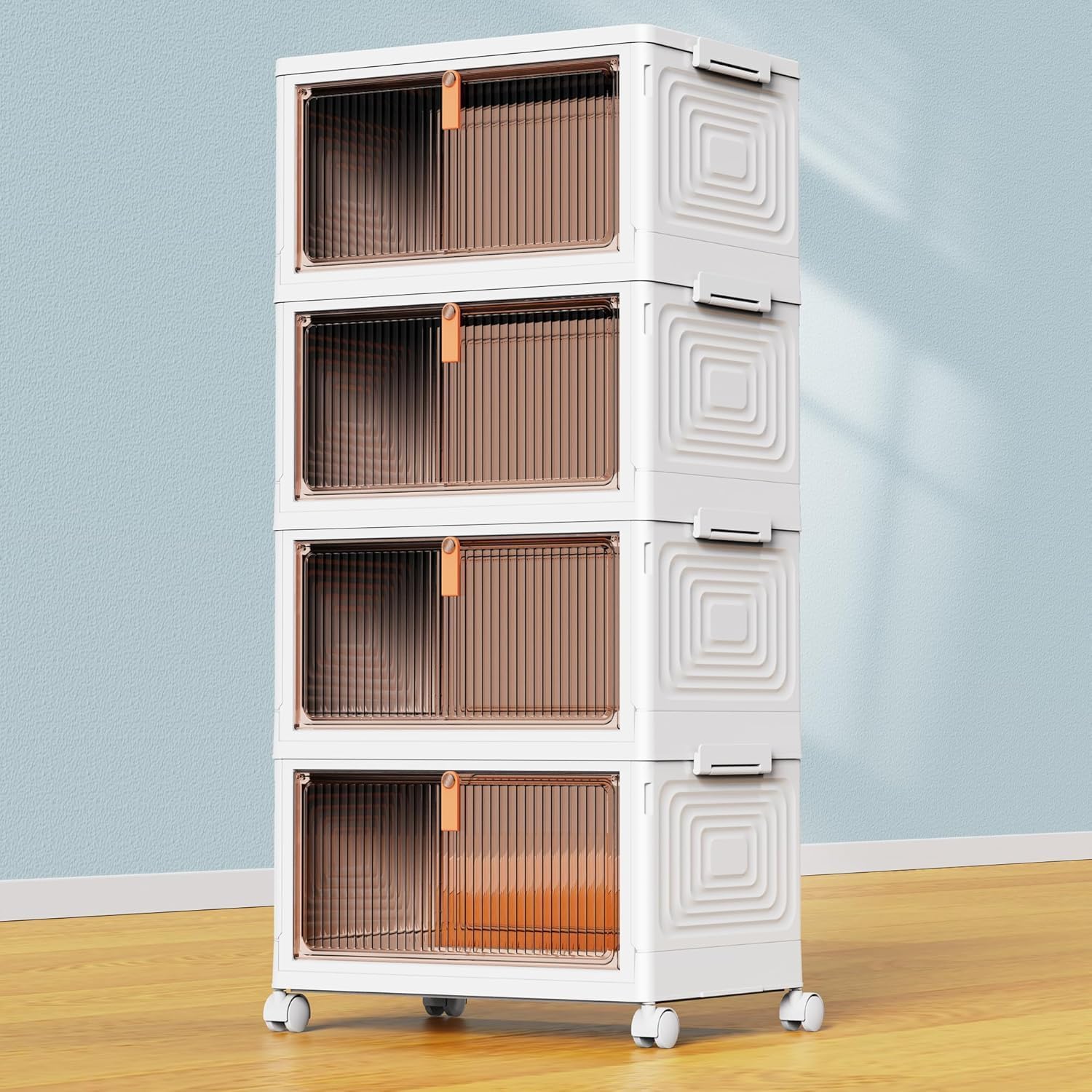 Amazon.com - YFXCVSL 4 Tier Plastic Storage Bins with Lid 23QT, Stackable Storage Containers with Wheels, Folding Storage Boxes, Stackable Storage Bins, Organizers and Storage for Living Room,Office,Dorm