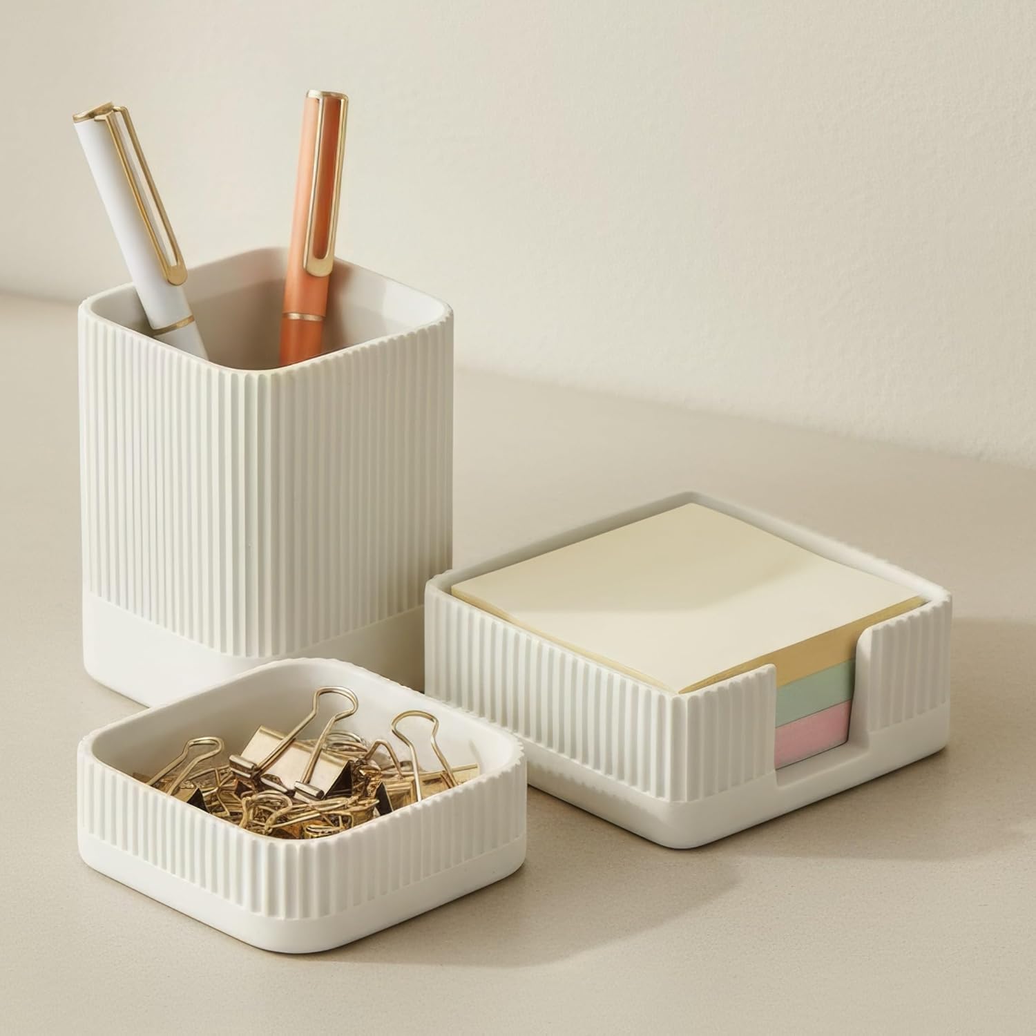 Amazon.com: Aesthetic Desk Organizer Set of 3 For Your Office - Sturdy Concrete Desktop Accessories For Women or Men Enhance Any Office Decor - Set incl. Pen Holder, Paperclip Storage and Sticky Note Holder : Office Products