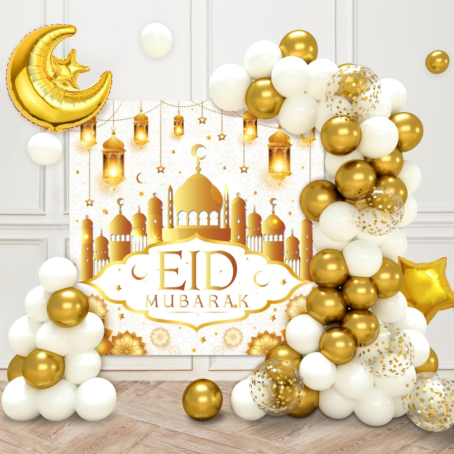 Amazon.com: Eid Mubarak Decorations for Home - 70pcs Ramadan Decorations include White Gold Star Moon Balloons and Eid Mubarak Banner for Ramadan Decor : Home & Kitchen