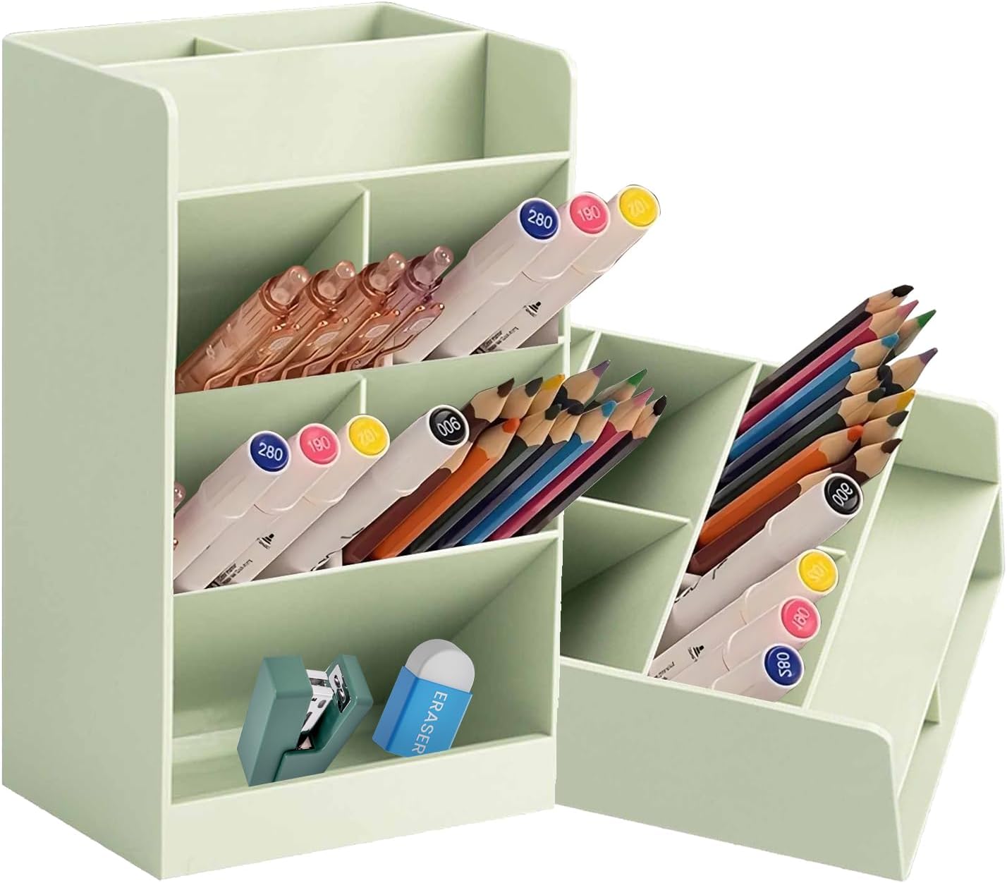Amazon.com : 20.5cm/8.07in Vertical Desk Organizer, Plastic Pen Holder with 5 Compartments, Multifunctional Storage Caddy for Pencils, Markers, Makeup Brushes - Office, School, Home Use (Green) : Office Products