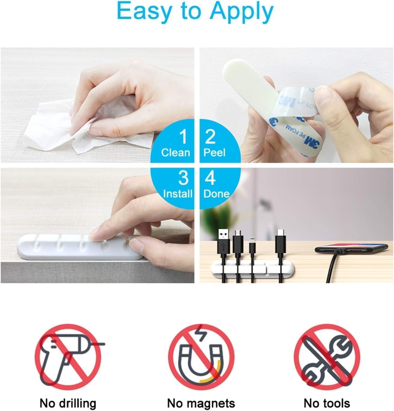 2-in-1 Cable Management Clips, Self-Adhesive Cord Organizer for Desktop, USB, Power Cords, Mouse, PC, Office, Home - 5 Slots, White - Amazon.com