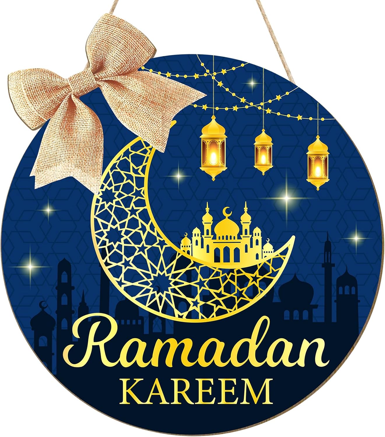 Amazon.com: Wooden Ramadan Decorations Eid Mubarak Door Wreath for Front Door Sign Wall Hanger, Kareem Ornament Moon and Stars Sign Welcome Hanging for Home Decor Islamic Muslim Party Outdoor Indoor Supply : Home & Kitchen