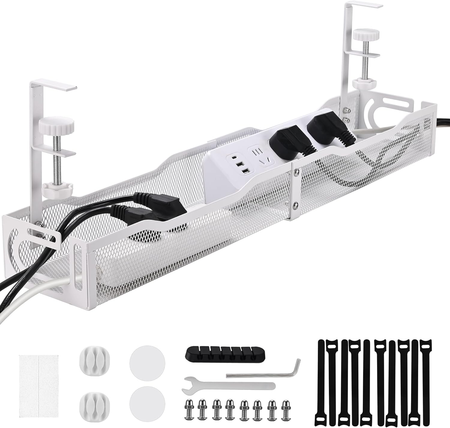 Amazon.com: Under Desk Cable Management Box 25.3 Inch – Clamp-Mounted Cable Organizer Tray, Large Cord Management Box for Office & Home, Wire Organizer Under Desk Storage, White : Electronics