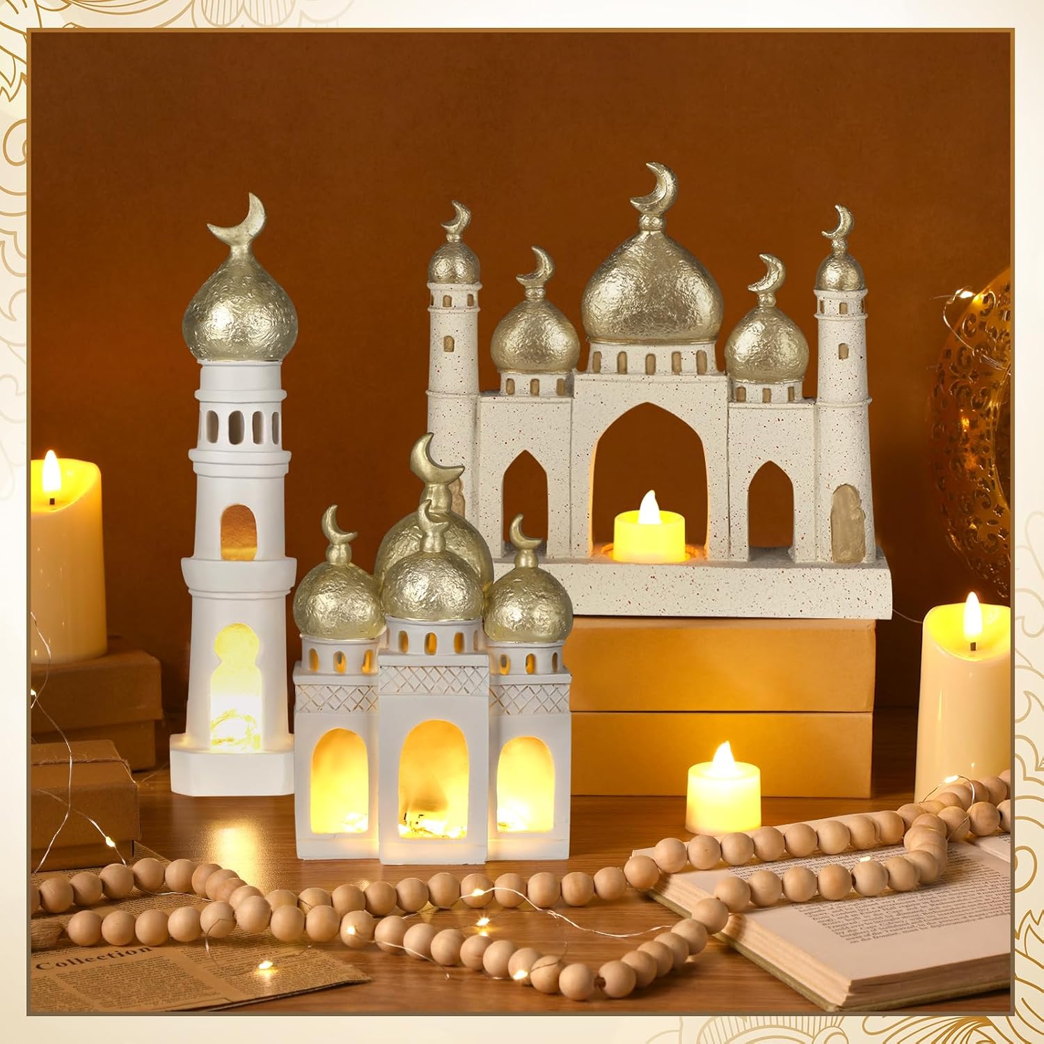 Amazon.com: Bucherry 3 Pcs Eid Mubarak Decorations Gold and White Decorative Mosque Tower Ornaments for Home Display Islamic Gift Eid Mubarak Ramadan Table Decor for Muslim Party : Home & Kitchen