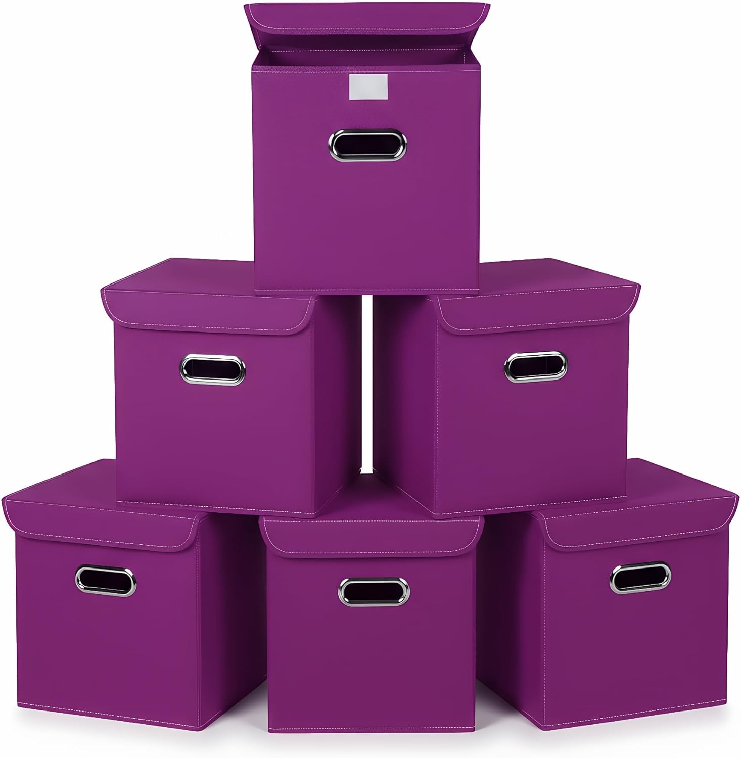 Amazon.com - SEVENDOME Closet Organizers Fabric Storage Bins With Lids Collapsible Cube Storage Organizer Basket With Handles,Storage Boxes for Clothes Storage,Office,Laundry,Shelves,6 Pack,（Purple）