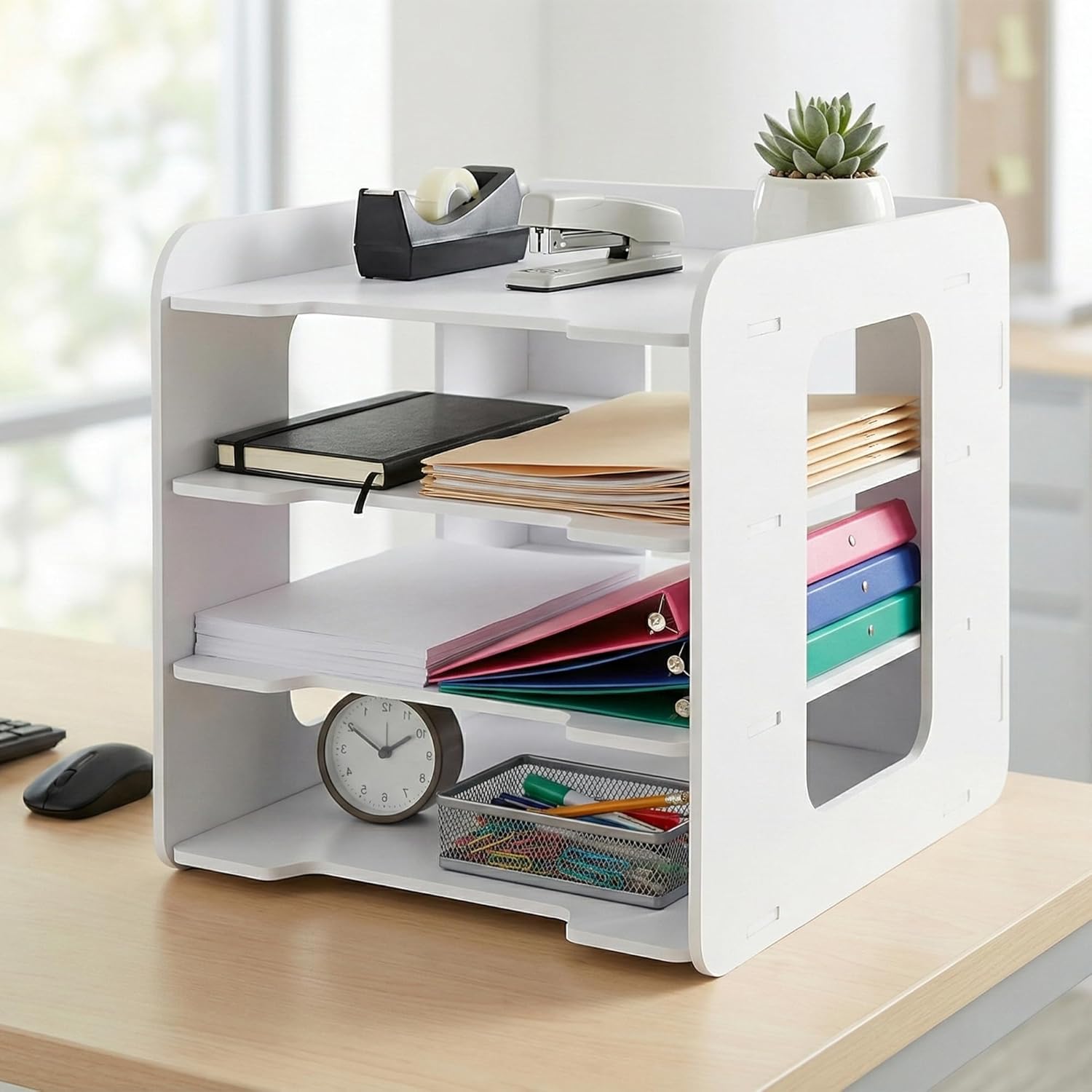 Amazon.com: Moontility Desk Organizer, 4-Tier File Organizer for Desk, Letter Tray Paper, Desktop Document Sorter for Letter, File Folder Holder with Pen Holder for Office, Home or School- White MLT001W4 : Office Products