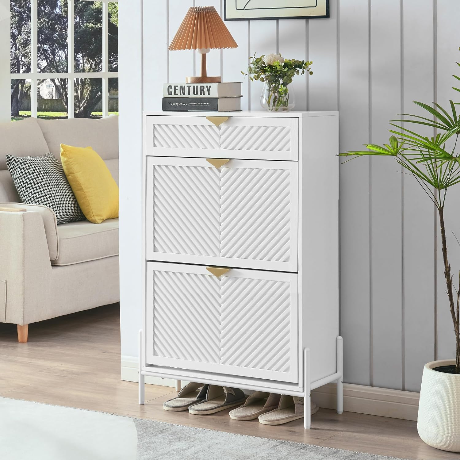 Amazon.com: VIPLUMI Shoe Cabinet Storage with 2 Flip Drawers, Narrow Hidden Shoes Organizer Cabinet for Entryway, Freestanding Slim Shoe Rack Front Door Entrance(White) : Home & Kitchen