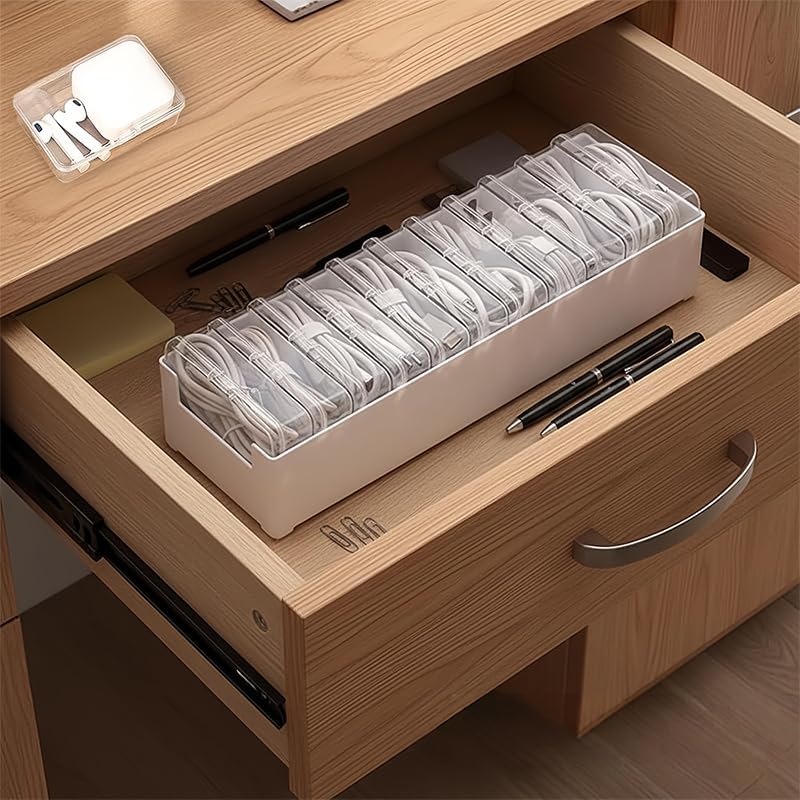 Amazon.com - 11 Case Cable Organizer Box with Lid, Cord Storage Organizer for Charging Cables, USB Wires, Earphones, Desk Drawer Organization for Home & Office (Clear)