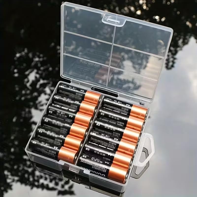 Amazon.com: 1個 クリアプラスチック収納オーガナイザーボックス 24個用AA電池対応 耐久性のある透明ケース 仕切り付き コンパクト設計 家庭・オフィス・旅行用 電池収納省スペースボックス : ホーム＆キッチン