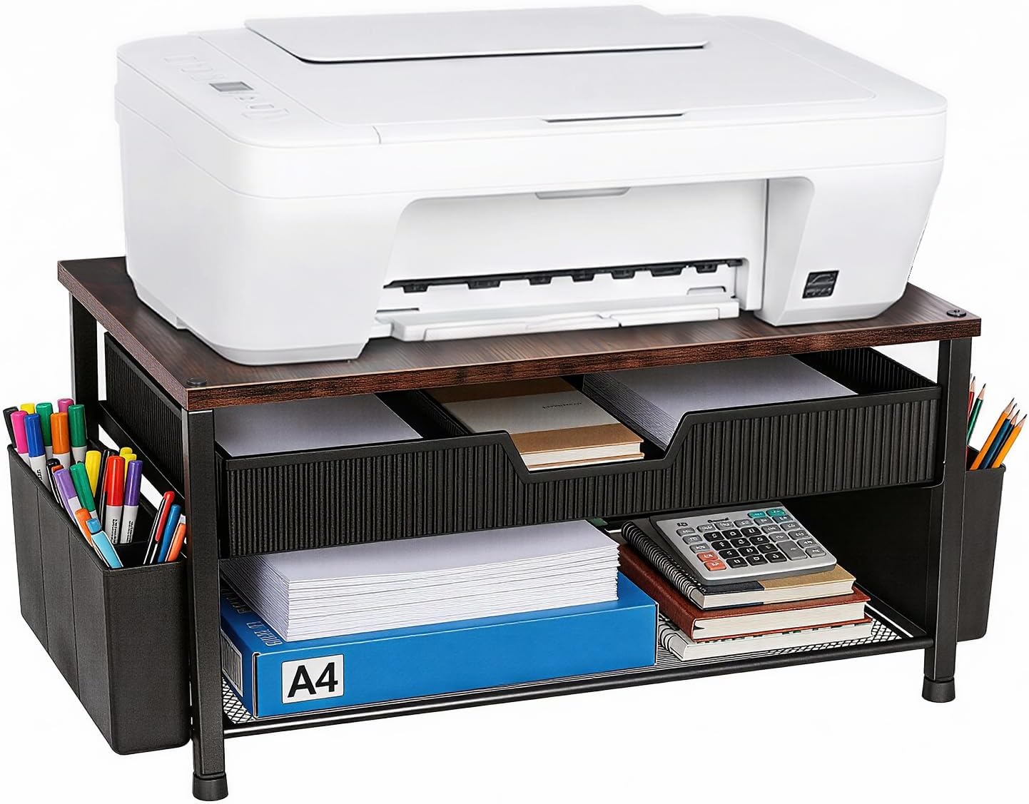 Amazon.com : Gugsey Printer Stand for Desk, Desk Organizer with Storage, Desktop Printer Table for Home Office, Multi-Purpose Shelves for Home Printer, Fax Machine, Scanner, Die-Cut Machine (Brown) : Office Products