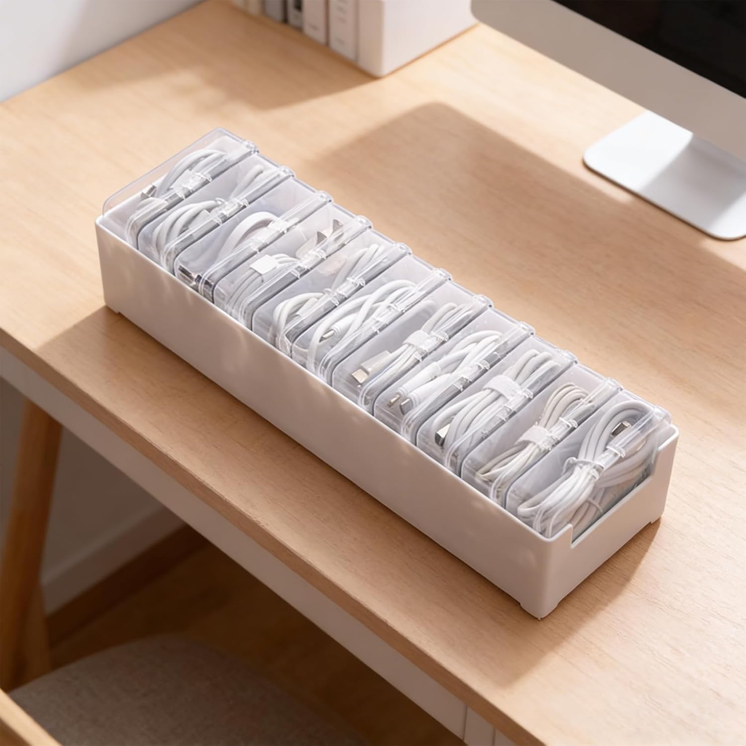 Amazon.com: Cable Storage Box Organizer with 7 or 11 Clear Cases, Charging Cord Organizer for Desk and Travel, Desktop Cable Management Box for Cords, USB Cables, Earbuds, and Stationery (Clear)(11 Cases) : Electronics