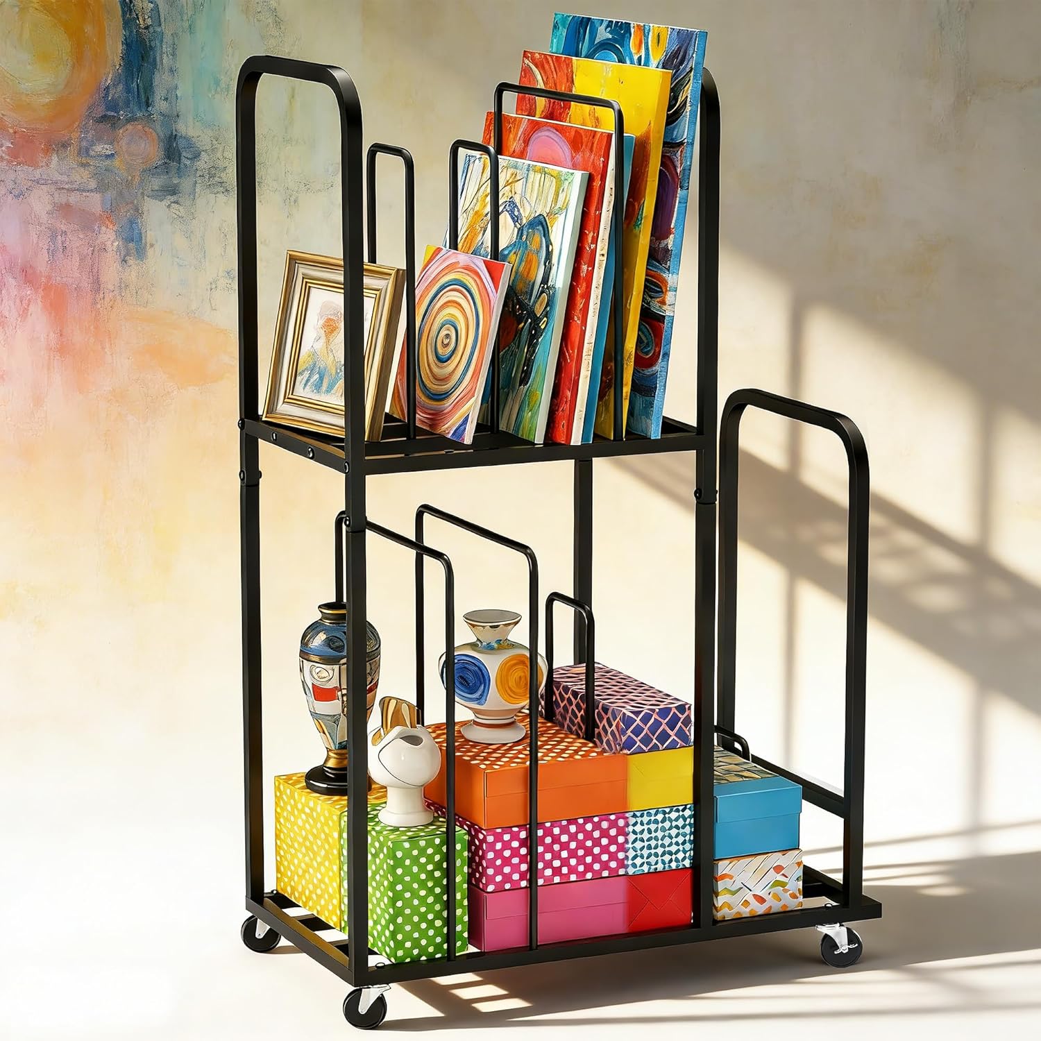 Amazon.com: Carton Cart,8 Adjustable Dividers Cardboard Organizer,Carton Caddy and Holder with Locking Wheels,Two-Tier Packing Station for Commercial,Retail and Home Use : Office Products