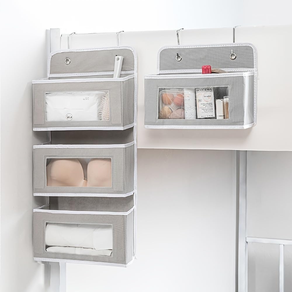 Amazon.com: Over Door Hanging Storage Organizer with 1 Clear Window Pocket for Bedroom Bathroom Pantry, Space-Saving Foldable Design with L-Shaped Hooks : Home & Kitchen